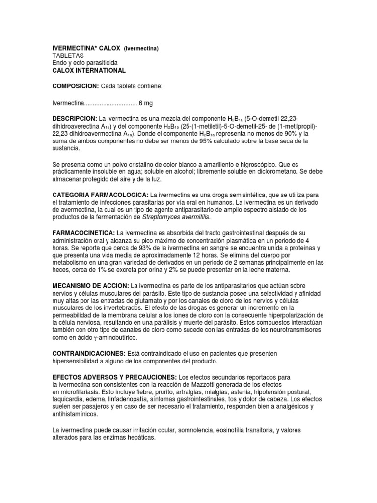 Ivermectina 6 Mg Calox 1 De 24 Tabletas