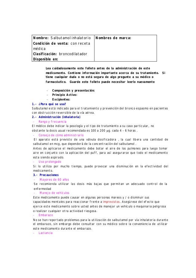 Salbutamol Inhalador Sin Receta